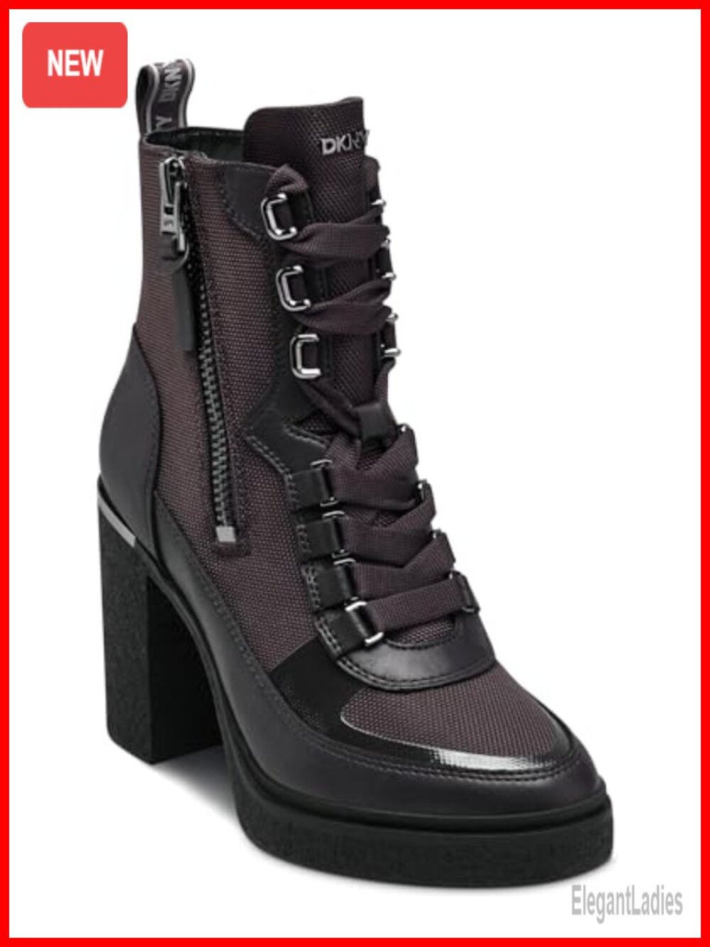Faux Leather Platform Combat Boot Block Heel Ankle Bootie